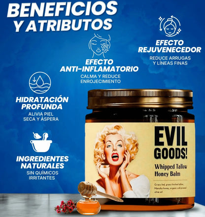 EVIL GOODS® - BÁLSAMO DE MIEL Y SEBO DE RES, HIDRATACIÓN NATURAL, POTENTE PARA TU PIEL CON EFECTO ANTI ENVEJECIMIENTO