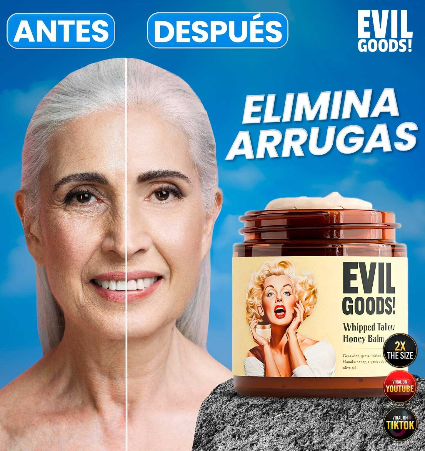 EVIL GOODS® - BÁLSAMO DE MIEL Y SEBO DE RES, HIDRATACIÓN NATURAL, POTENTE PARA TU PIEL CON EFECTO ANTI ENVEJECIMIENTO