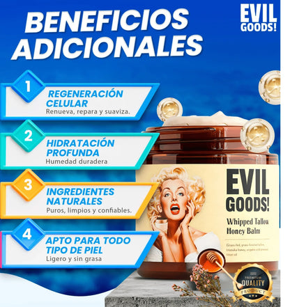 EVIL GOODS® - BÁLSAMO DE MIEL Y SEBO DE RES, HIDRATACIÓN NATURAL, POTENTE PARA TU PIEL CON EFECTO ANTI ENVEJECIMIENTO
